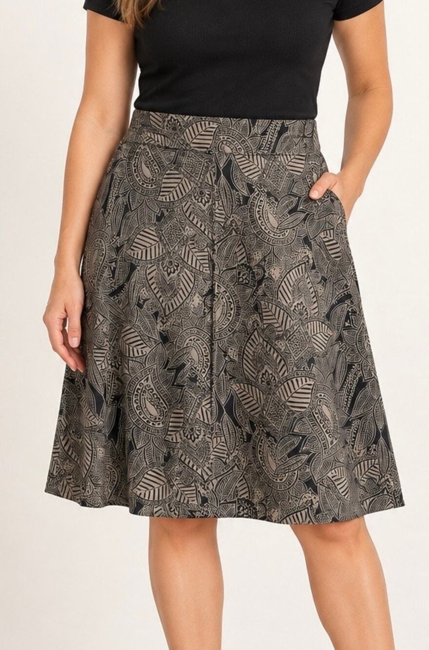 Athleta Paisley A-Line Skirt Black Brown Size Small